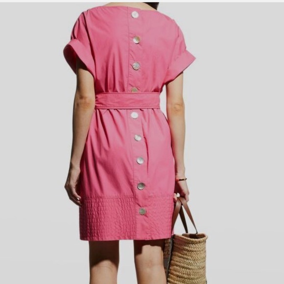 Finley Women's Pink Belted Waist Button Back Round Neck Shift Dress - Picture 3 of 11